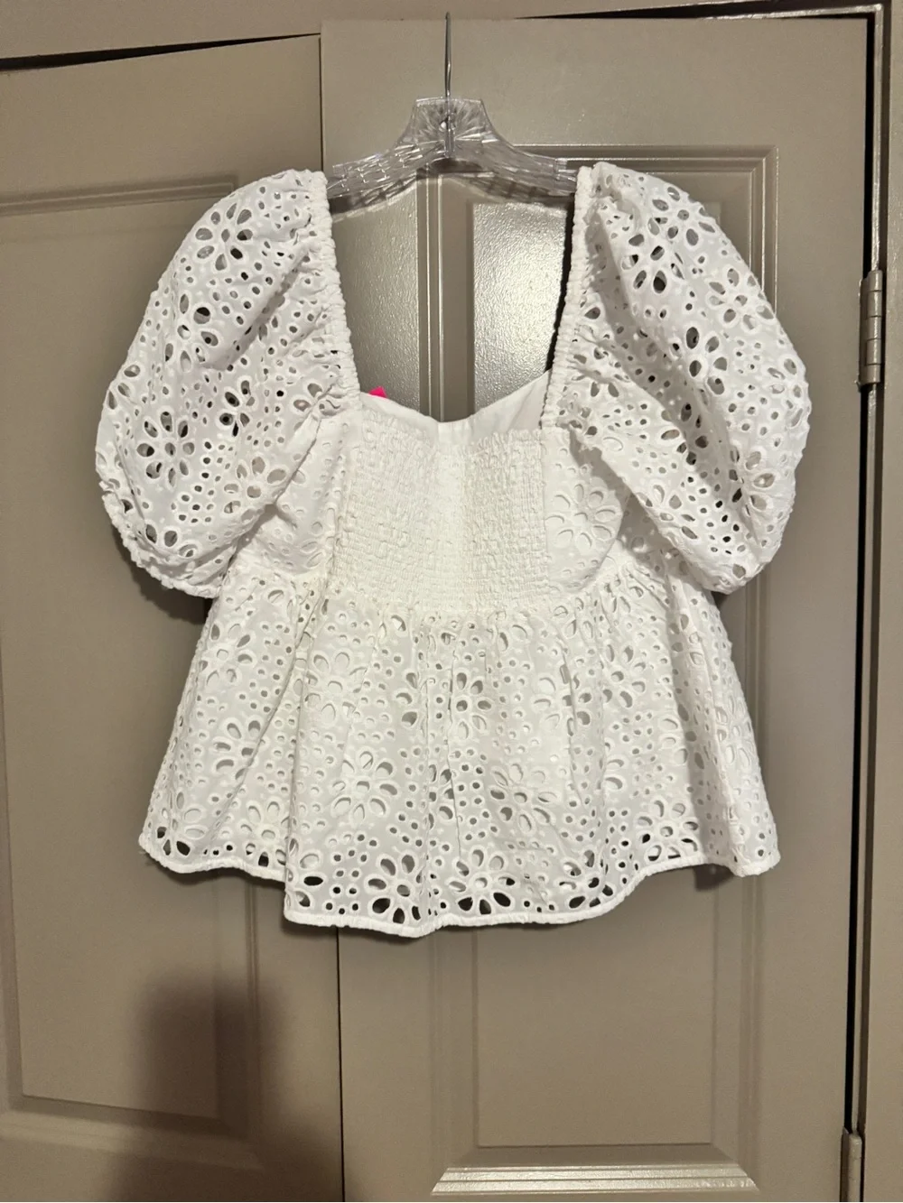 Lilly Pulitzer White Eyelet Puff-Sleeve Peplum Blouse